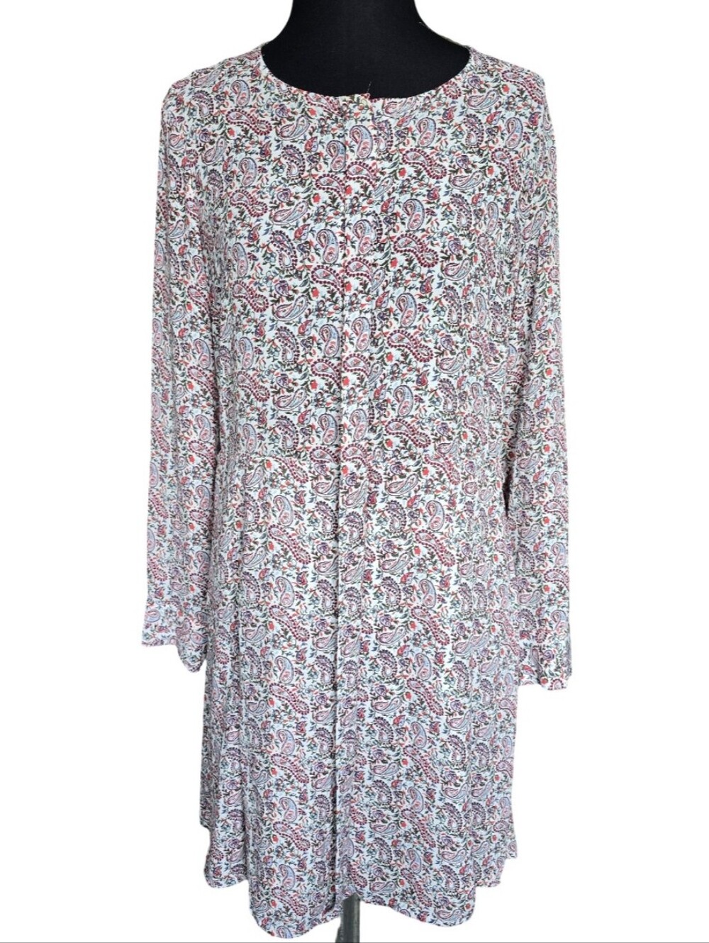GAP Long Sleeve Paisley Red White Blue Swing Dress Size M Cottagecore